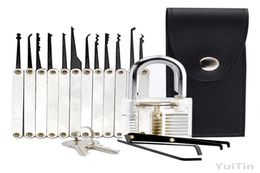 Transparent Cutaway 15Piece Lock Picks Set Padlock Practise Lock With Locksmith Tools for Lock Pick Training Trainer Practice4882556