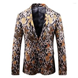 Men's Suits Fashion Printing Boutique Personality Gold Blazer Trend 2024 Slim Suit Jacket Large Size Nightclub Party Dress