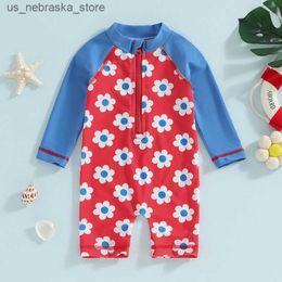 One-Pieces 2024 Childrens Floral Swimsuit Sunscreen Quick Drying Baby Surfing Suit Q240418