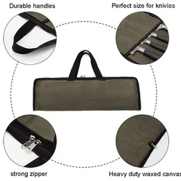 Kitchen Storage Chef Cutter Roll Bag Pouch For Chefs Compact Waxed Canvas With Zipper Pocket Durable 4-slot Travel