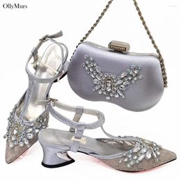 Dress Shoes Latest Nigerian Crystal Party And Bag Set Italian Style Summer High Heels Bags For Evening