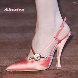 Sandals Crystals Buckle Slingback Pink Pointed Toe Stiletto Heels Summer Shoes For Women Est 2024 Luxury Party Sexy