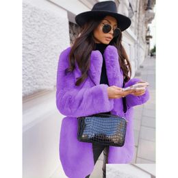 Womens Fur Faux Coat Women Purple Long Sleeve Lapel Winter Fashion Temperament Office Ladywhite Jackets Clothing Red Drop Delivery App Dhcyu