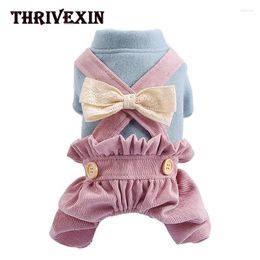 Dog Apparel Autumn&Winter Clothes Warm Jumpsuit Rompers With Big Bow Design For Puppy Cat Clothing Chihuahua York Pet