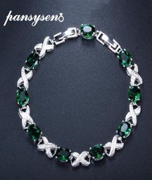 PANSYSEN Women Party Charm Braclets Real Silver 925 Jewellery Emerald Sapphire Amethyst Bracelet Female Whole Anniversary Gift 158479327932