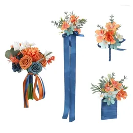 Decorative Flowers Orange Handheld Fabric Cloth Wedding Po Hand Bouquet For Bride Groom