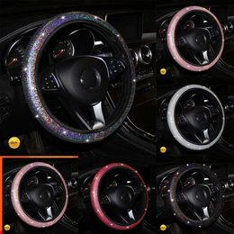 2024 Universal Car Steering Wheel Cover 38Cm Faux Leather Rhinestones Imitation Diamond Anti-Slip Pink Steering Wheel Cover For Girls