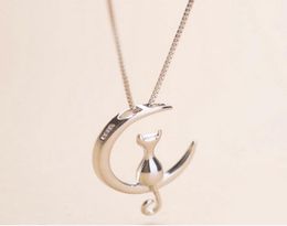 Fashion Cat Moon Pendant Necklace Charm Silver Gold Color Link Chain Necklace For Pet Lucky Jewelry For Women Gift Shellhard GA3081260914