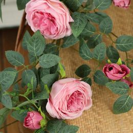 Decorative Flowers Wedding Artificial Roses Vines Silk Fake Green Plant Home Decoration Simulation Flower Sweetheart White Rose Rattan