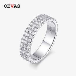 OEVAS 100% 925 Sterling Silver 45MM Full Diamond Rings For Men Women Sparkling Wedding Band Fine Jewellery Couple Ring 240401