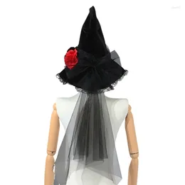 Berets Black Witch Hat For Halloween Elegant Wizard Adult Cosplay Party Headpieces