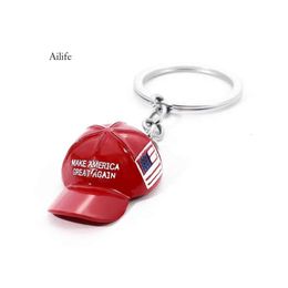 Trump Red Cap Keychain American Flag Car Accessories Metal Keychains 0418