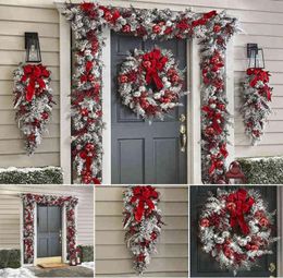 Red And White Holiday Trim Front Door Wreath Christmas Home Restaurant Decoration Navidad J22061667496906265809