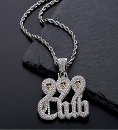 White Gold Skull 999 Club Pendant Necklace with 60cm Rope Chain Necklace HIGH QUALITY Cubic Zirconia hip hop jewelry5263014