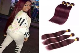 Malaysian Brazilian Virgin Hair Bundles Straight Red Wine Burgundy 99J Straight Weave Weft9473656