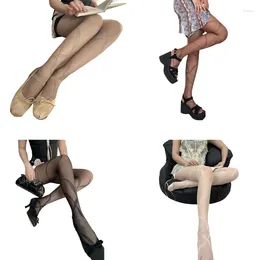 Women Socks Ribbon Print Stockings Thin Sheer Silk Pantyhose Tights