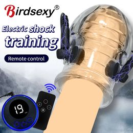 Estim Electric Shock Penis Ring Electro Trainer Massage Cup Chastity Seelve Cockring For Men Dick Electrostimulation