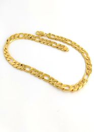 Stamped 24 K Solid Yellow Gold Figaro Chain Link Necklace 12mm Mens RealCarat Gold filled Birthday Christmas Gift6232927