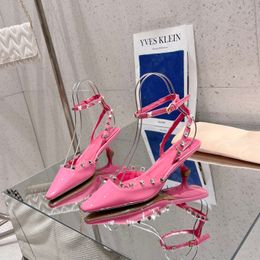 Scarpe rivetti di lusso pompa per donne in pelle brevetto estate nuovo punto di stile dita di punta da 5 cm con tacco a spillo sandali sandali calde per matrimoni con scatola con scatola