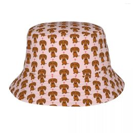 Berets Cute Cartoon Dachshund Bucket Hat Summer Heart Funny Fisherman Hats For Unisex Breathable Fishing Caps Hawaii Pattern Sun