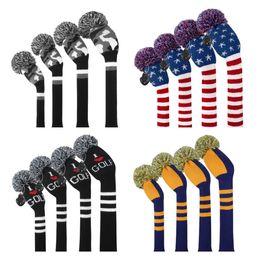 Style Golf Knitted Head Covers Set 4PCS/Packed for Driver Fairway Hybrid1 3 5 Golf Wood with Red /Black/ Yellow/ Grey 240409