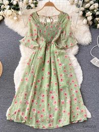 Basic Casual Dresses Limited Big Sales Women Dress Fashion Romantic Floral Print Chiffon Summer Dress Vacation Season Party Korean Vestidos