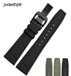 JAWODER Watchband 20 21 22mm Stainless Steel Deployment Buckle Black Green Nylon with Leather Bottom Watch Band Strap for Portugal2157528