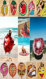 Round 3D Print Beach Towel Cute Food Fruit Pattern Printed Towel Donuts Hamburgers Shawl Scarf 10pcs OOA47044645446