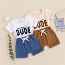 Clothing Sets Lioraitiin Toddler Boys Summer Outfits Fuzzy Letter Embroidered Short Sleeve T-Shirts Tops Elastic Waist Shorts 2Pcs Clothes