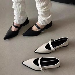 Casual Shoes Summer Women Pointed Thick Heels For Retro Buckle Leather Zapatos De Mujer 2024