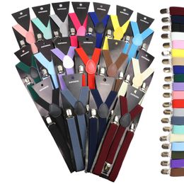 Solid Color Elastic Leather Suspenders Braces Men Women Black Blue Red Adjustable Straps For Wedding Suit Skirt Accessories Gift 240418