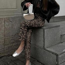 Pantaloni da donna stampa leopardo pantaloncini con cerniera slim fit matita con tasche per donne eleganti donne