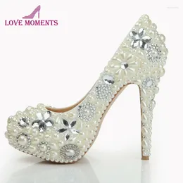 Dress Shoes Pearl Bridal Wedding Party Nightclub Stiletto Heel Rhinestone Pearls High Pumps Hand-made