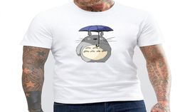 Totoro in the rain by umbrella Design T shirts for Male Hayao Miyazaki Cute Anime Cartoon Totoro Men Tshirts 100 Cotton Tshirt2034312
