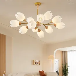 Chandeliers Nordic Wooden Chandelier For Living Room Bedroom Kitchen Home Decoration Golden Branching Ceiling Pendant Lamp Flower LED Light