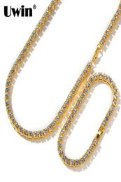 UWIN 1 Row Tennis Chains Bracelet Fashion Hiphop Jewellery Set Gold White Gold 5mm Necklace Full Rhinestones For Men Women Y200605376387