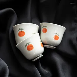 Tea Cups 2pc/set Pure Hand Painted Powder Ceramic Cup Retro Grass And Wood Grey Master Chinese Persimmon Mug Set 50ml