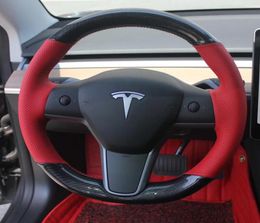 For Tesla model S model X Model 3 DIY custom made Handstitched leather suede steering wheel cover modification car wheel cover2258300