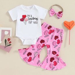 Clothing Sets CitgeeSummer Valentine's Day Infant Baby Girls Outfit Short Sleeve Letters Print Romper Heart Flare Pants Clothes