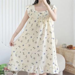 Women's Sleepwear Sexy Nightgowns For Sleeping Nightdress Fresh Printed Summer Nightwear Loose Comfort Sleeveless Vest Dresses Women