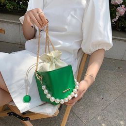 Shoulder Bags Box Shape Green Wave Pattern Mini PU Leather Crossbody For Women 2024 Travel Fashion Simple Chain Handbag