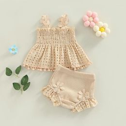 Clothing Sets 0-18M Toddler Baby Girls Summer Clothes Set Solid Color Cutout Pleated Tank Tops And Elastic Casual Ruffle Shorts