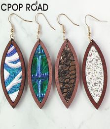 Horse Eye Glitter Genuine Cowhide Leather Earrings for Women Skin Elegant Wood Earrings Vintage Jewellery Hot Sale Gift Drop Shipping9567077