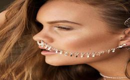 New personality creative nose ring exaggerated punk wind earrings Geometric diamond tassel chain ear stud nose clip B030983561239537578