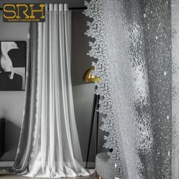 Curtain Modern Light Luxury Semi-shading Gradient Grey Gauze Customised Living Room Balcony Bedroom Partition