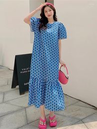 Party Dresses 2024 Summer Women's Long Dress Fashionable And Elegant Printed Bubble Sleeves Fishtail Large Size