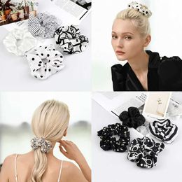 Hair Rubber Bands 3-5Pcs Classic Black White Hair Band Accessories Women Elegant Print Large Hair Ring Elastic Headband Girl Trendy Hairstyle Tool Y240417