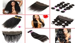 8A Brazilian Hair Bundles with Frontal Body WaveStraightKinky Curly Virgin Hair Human Hair Weaves and Ear to Ear Lace Frontal Cl3154293