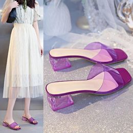 Slippers Summer Women Pumps Sandals PVC Jelly Open Toe High Heels Transparent Perspex Shoes Heel Clear