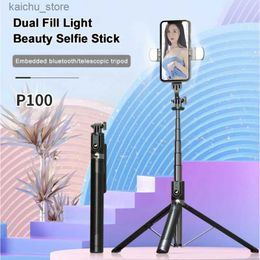 Selfie Monopods Selfie Stick Foldable Mini Tripod Bluetooth Wireless Remote Control Cell Phone Stand with Fill Light for IOS Android Y240418